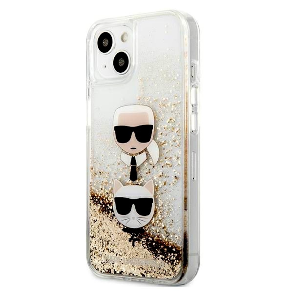 KARL LAGERFELD IPHONE 13 MINI LIQUID GLITTER IN GOLD & LOGO CASE | NWT